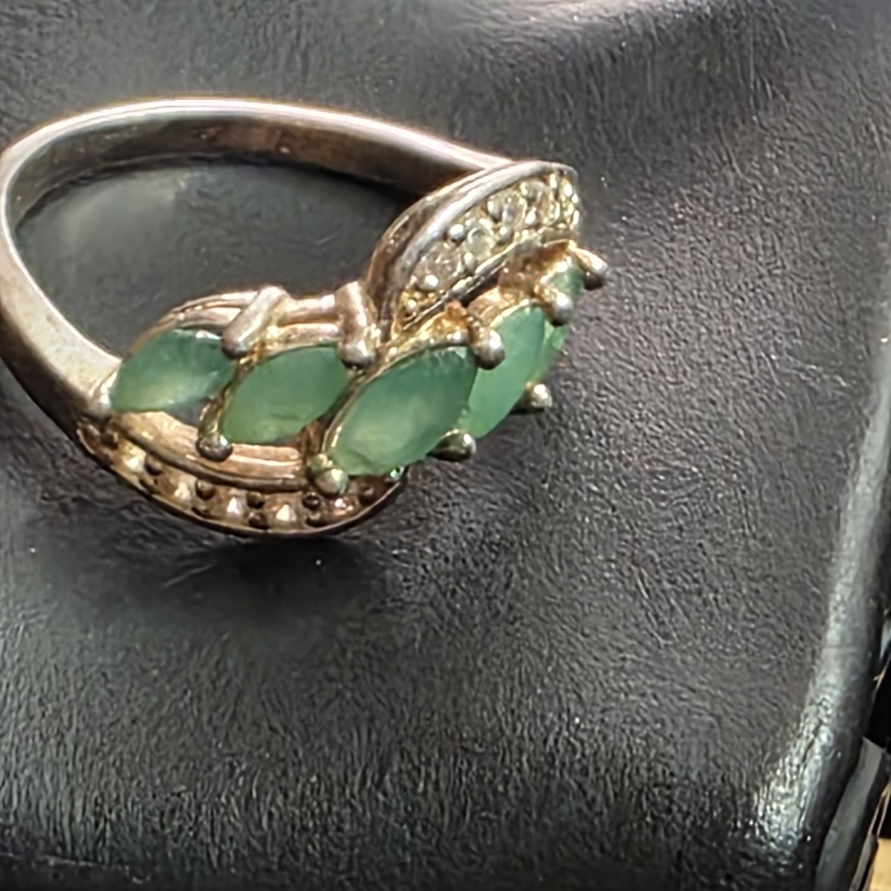 DBJ Jasco 925 Sterling Jade Marquise Cluster Ring Size 7 959 - Picture 9 of 14